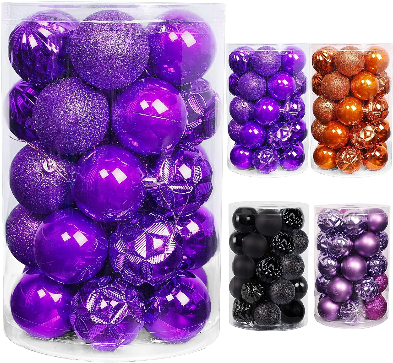 2.36 Inch Lulu Home Halloween Hanging Ornaments Dark Purple 34 Count Pre-Strung Plastic Balls Shatterproof Barrel Packed Balls for Holiday Halloween Party Wreath Tabletop Tree Decorations 