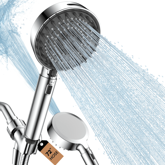 FEELSO High Pressure Showerhead with Handheld, 6-Spray Retractable Shower Head with 108 Anti-Clog Nozzles & Extendable Handle, Silver