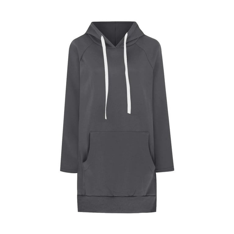 Oversized Hoodie Dress for Women with Slit Plain Pullover Drawstring Hooded  Sweatshirt Mini Dress with Pocket (Small, Dark Gray) 