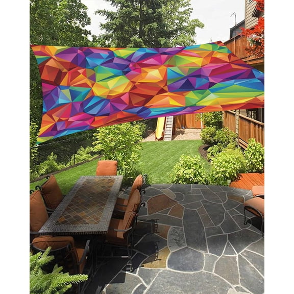 Outdoor Sun Shade Sail 8'x10', Colorful Geometric Patio Beach Shade Canopy Cloth Waterproof, Modern Rainbow Ombre Abstract Art TearResistant & UV Protection Sun Sail for Backyard Garden Deck