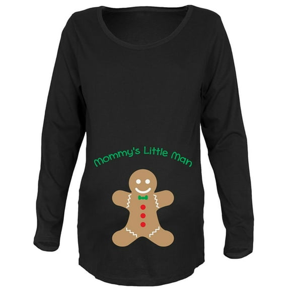 Mommy's Little Man Black Womens Soft Maternity Long Sleeve T-Shirt - Small