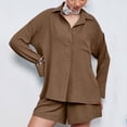 thumbnail image 6 of Heisall Two Piece Sets for Women Lapel Top and Shorts with Pockets 3/4 Sleeve Casual Summer Lounge Sets, 6 of 9