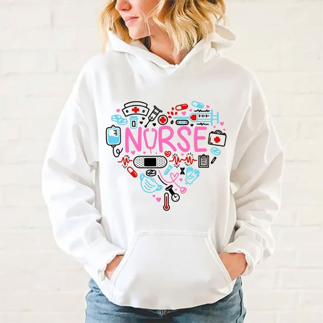 Sudadera con capucha de manga larga con estampado de amor de enfermera para mujer, informal, para invierno y otoño