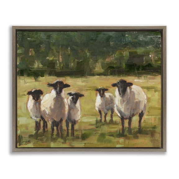 Stupell Industries Flock of Sheep Painting Animals & Insects Painting Brown Floater Framed Canvas Art Print Wall Art, 25 x 31
