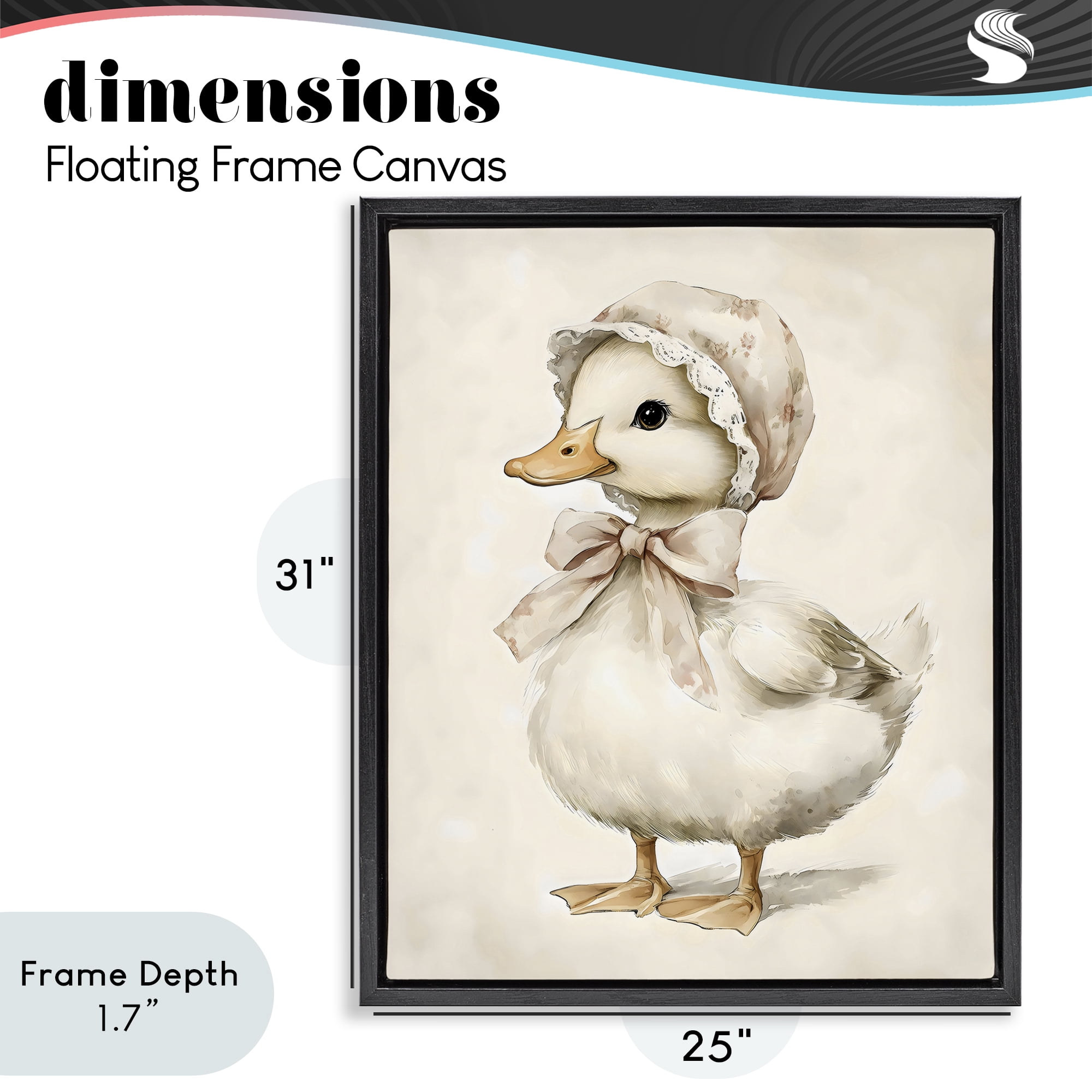 Stupell Industries Duck Wearing Bonnet Black Framed Floater Canvas Wall Art, design by Arlington Prints