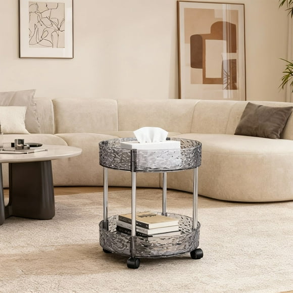 pstuiky 2-Tier Rolling Storage Cart Clear Plastic Shelves with Wheels 35X30.5X30.5Cm Mobile Organizer Kitchen Bathroom Living Room Floor Rack Multi-Purpose Home Storage Solution