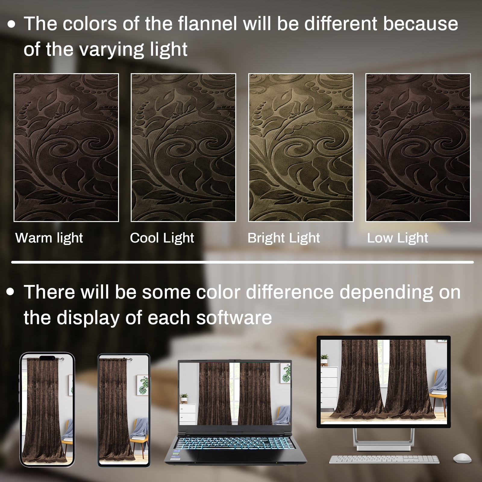 Lapalife Blackout Velvet Curtains, Scroll Floral Pattern Rod Pocket Thermal Insulated Velvet Curtain Drapes for Living Room, 2 Panels, 52"x 72", Toffee Brown