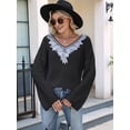 thumbnail image 6 of Women'S Lace Sequin Appliques Sweater Fall Winter V Neck Long Sleeve Sweaters Trendy Cozy Casual Sweaters Black L, 6 of 8