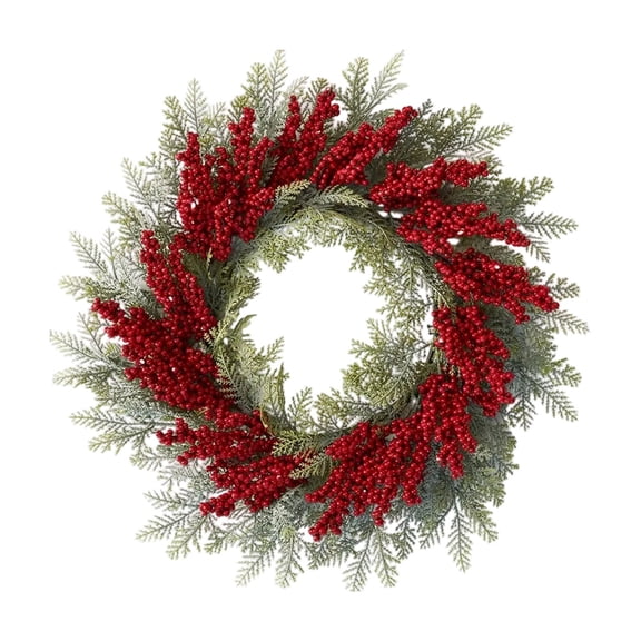 20 Inch Artificial Christmas Wreath, Winter Wreath for Front Door with Red Berries and Cedar Leaves, Indoor Outdoor Xmas Decor