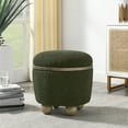 thumbnail image 2 of Hassch Round Ottoman with Storage, Loop Yarn Fabric Upholstered Storage Bench with Cushioned Seating for Bedroom, Living Room, 18.11"L x 16.14"W x 18.5"H, Dark Green, 2 of 8
