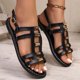 thumbnail image 3 of Sandalias de Playa Negras para las Mujeres Hebilla de Metal Cuero Patente Hueco Fuera Mochilas Planas Verano, Sandalias Planas Negras para las Mujeres, 3 of 8