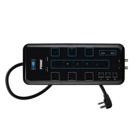 Rj 45 Rj11 Strip (12 Outlet Surge Protector Power Strip with 2 USB Charging Ports 2.1A, RJ11, RJ45, Coax Protection and 6ft Cord, 4200 Joules,)