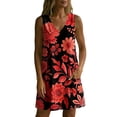 thumbnail image 6 of QUNYINEY Summer Sun Dresses for Women 2026 Mini Floral Sleeveless A Line Tank Dress V Neck with Pockets Vacation Loose Fit Casual Dresses, 6 of 7