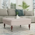 thumbnail image 2 of Abble 34in Square Beige Tufted Upholstered Indoor Cocktail Ottoman Living Room Coffee Table with Wheels, 2 of 6