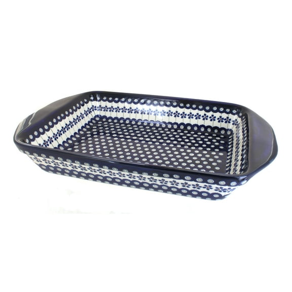 Blue Rose Polish Pottery Flowering Peacock Extra Large Baker