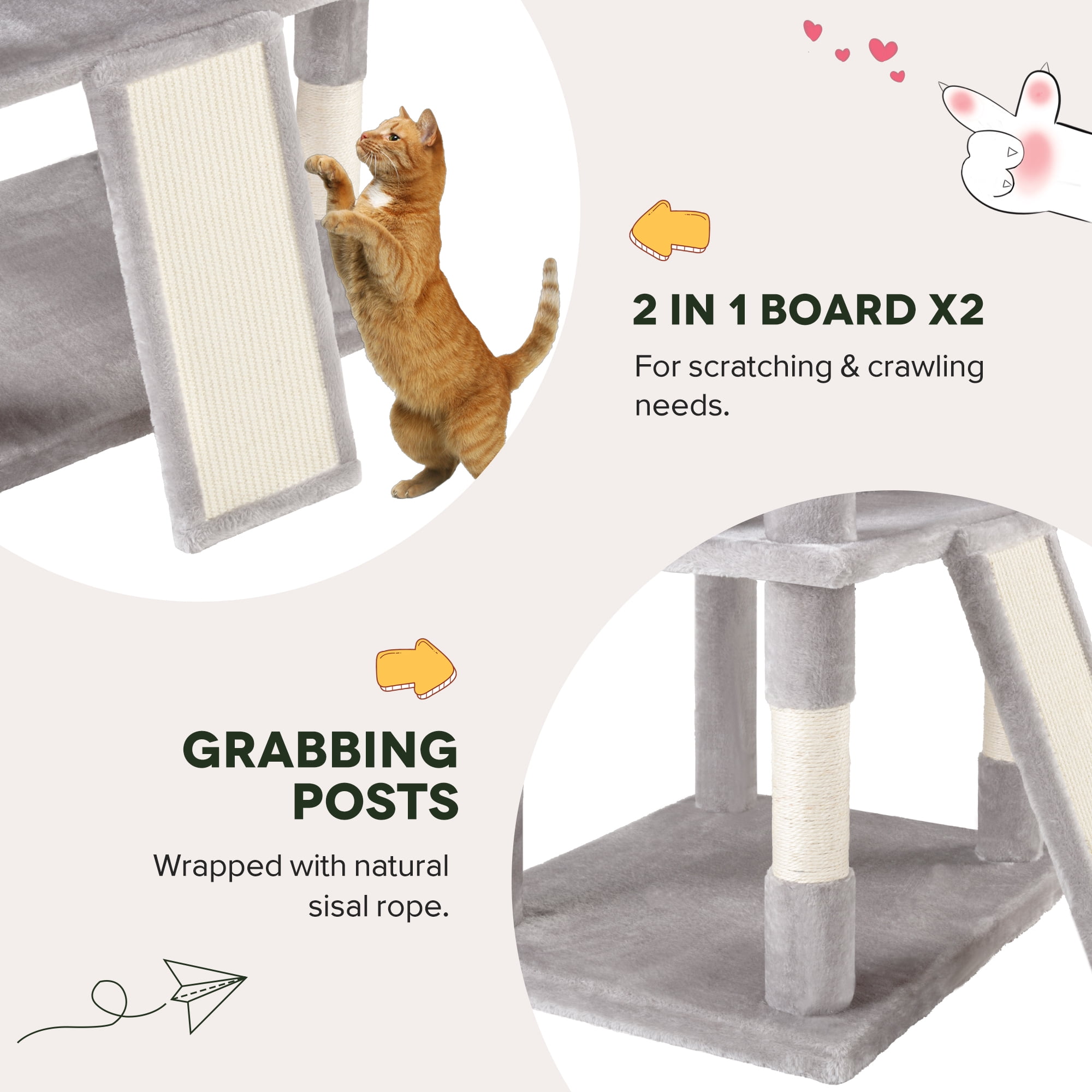 Einfach 81" Multi-Level Tall Cat Tree Tower, Larger Cat Condo with Hammock, Cozy Pussycat Perches, Sisal Scratching Posts, Grey