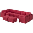 thumbnail image 2 of TROPOW L-Shaped Modular Sectional Sofa, Oversized 9 Seat Couch with 2 Storage Ottoman, 2 Pillows, Modern Deep Seat Comfy Couch, Chenille Sleeper Sofa for Living Room, Red, 2 of 8