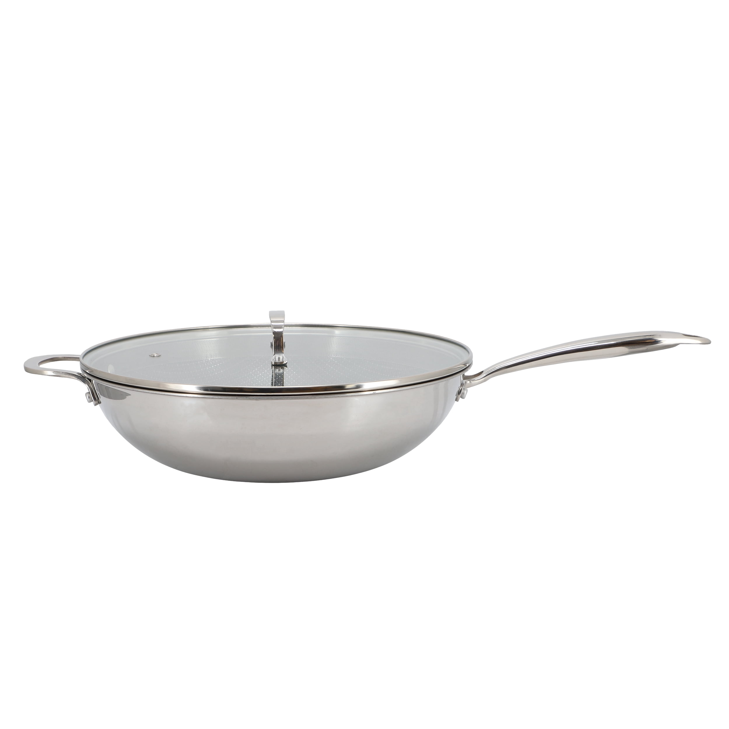 Better Chef 12.5 Inch 3-Ply Stainless Steel Nonstick Wok with Lid in Silver
