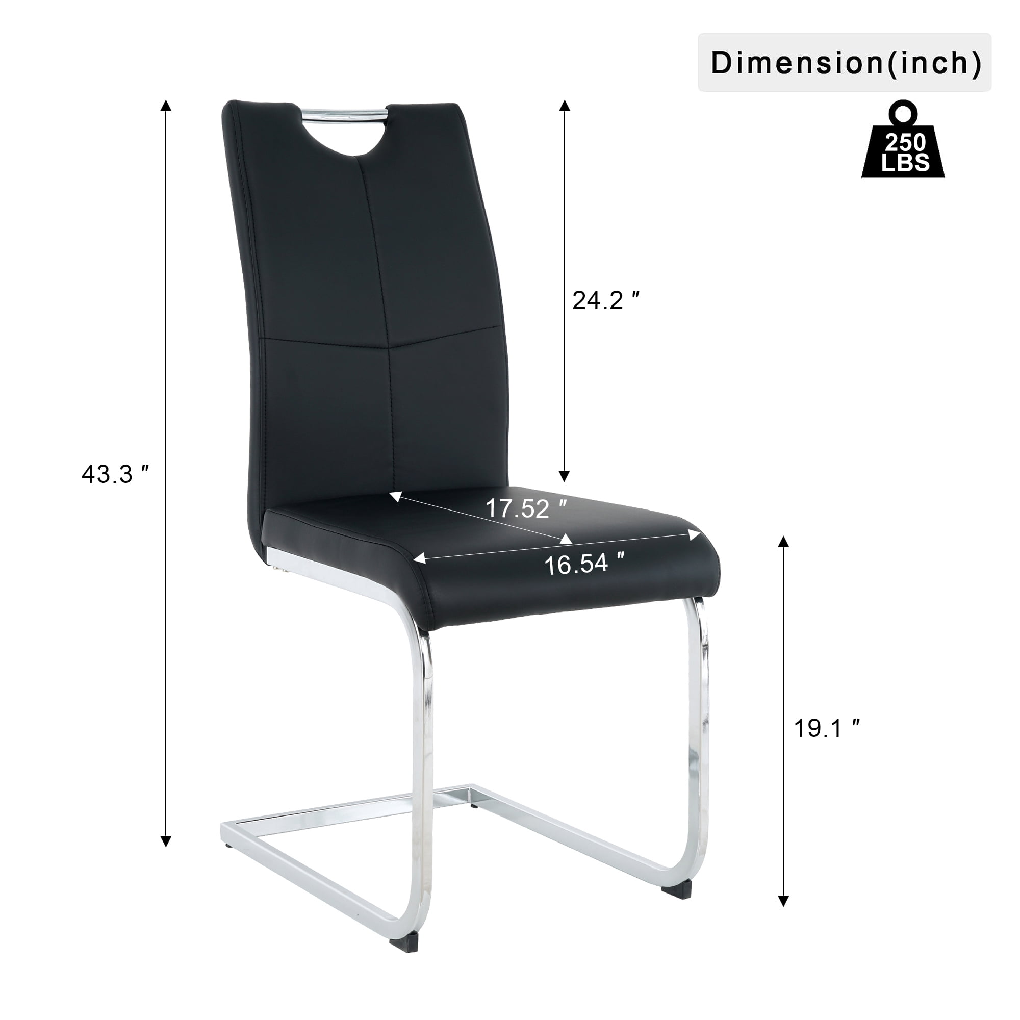 Sumdeal Modern Black Pu Leather Dining Chair Set with Silver C-shaped Metal Legs,Set of 6