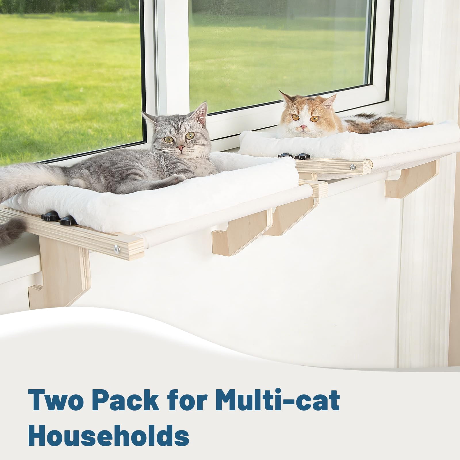 Cat Sill Window Perch - Pine Frame  Soft Rabbit Cushion Tool-free Adjustment Supports 50 Lbs (large-white)