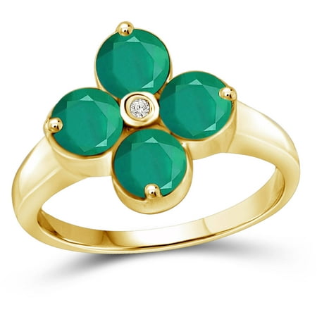 JewelersClub 1.84 Carat T.G.W. Emerald Gemstone and White Diamond Accent Gold over Sterling Silver Ring