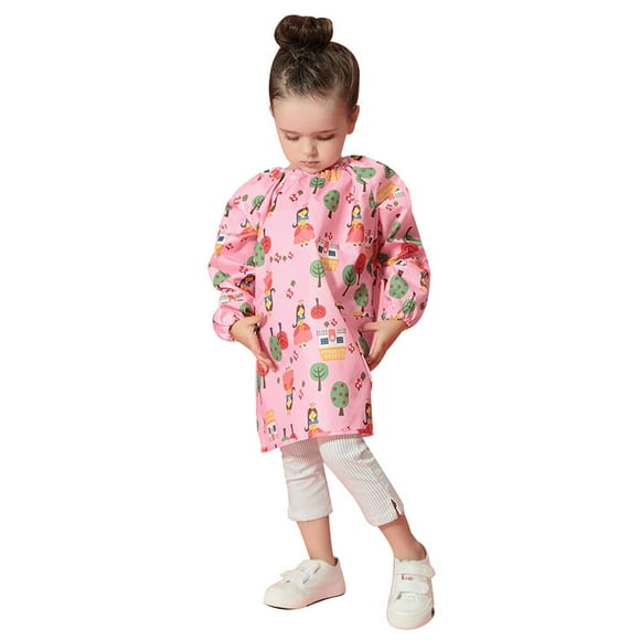MasteelfCA Pink Printing Waterproof Painting Apron Long-sleeve Drawing Art Smock Protective Clothes for Children Kids - Size S