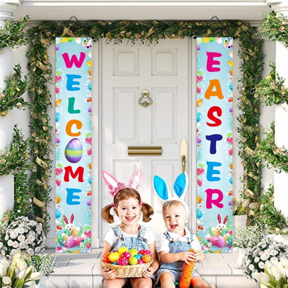 YIKA Easter Porch Sign Happy Easter Banner Indoor Outdoor Wall Hanging Flag Banners Easter Decoration