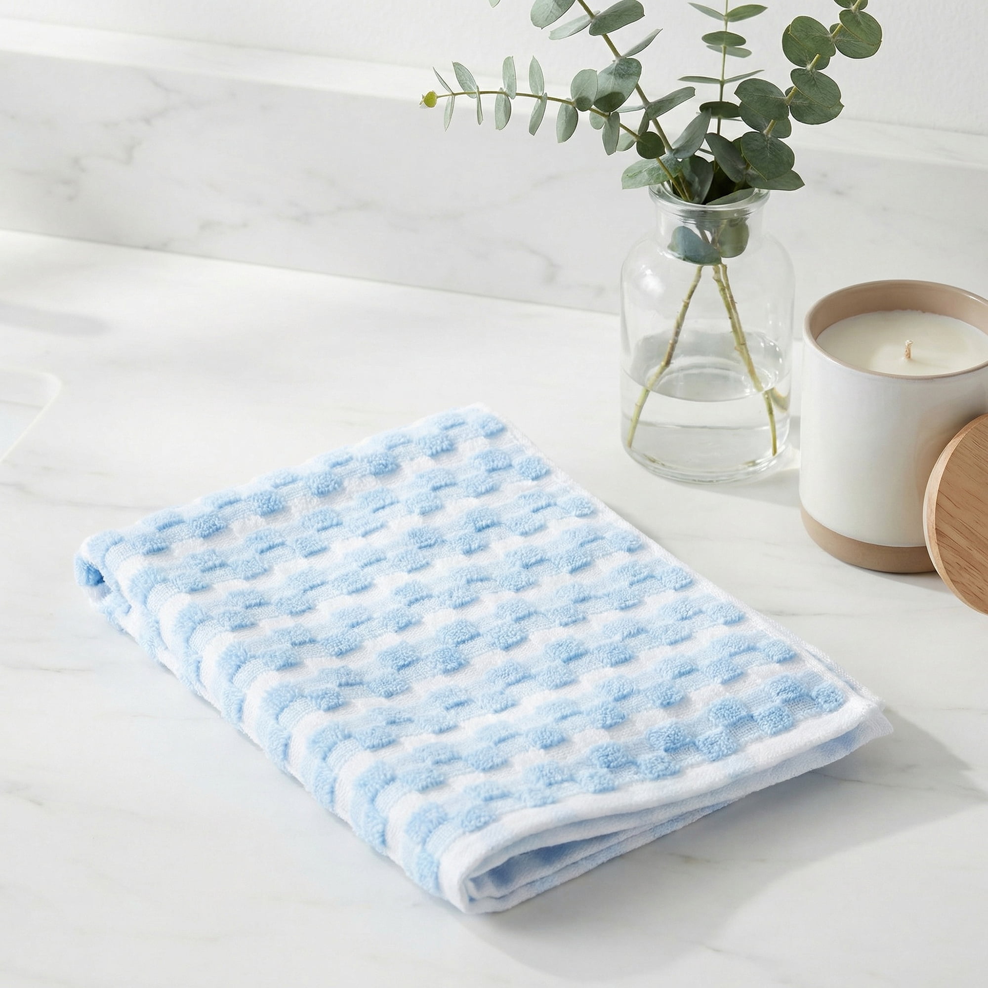 Unique Bargains Checkered Cotton Soft Absorbent Hand Towel Blue 2pcs 29" x 13"