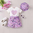 thumbnail image 4 of Cute Summer Clothes Toddler Kid Girl Floral Print Short Sleeve Tops and High Waist Belted Shorts with Sunhat Sets (2 Years, Purple), 4 of 7