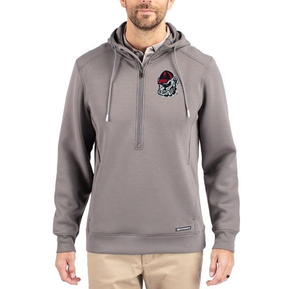 Men's-Cutter & Buck Gray Georgia Bulldogs Roam Eco Recycled Half-Zip Pullover Hoodie
