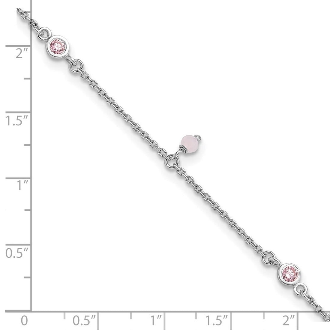 4.5mm 925 Sterling Silver Pink Cubic Zirconia and Glass Beads Plus 1in Extension Anklet 9 Inch Anklet for Women
