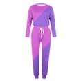 thumbnail image 4 of FAVIPT 2 Piece Jogger Sets for Women Color Block Tracksuit Lounge Set Long Sleeve Crewneck Tops and Long Pants Sweatsuits with Pockets 2025 Purple,S, 4 of 5