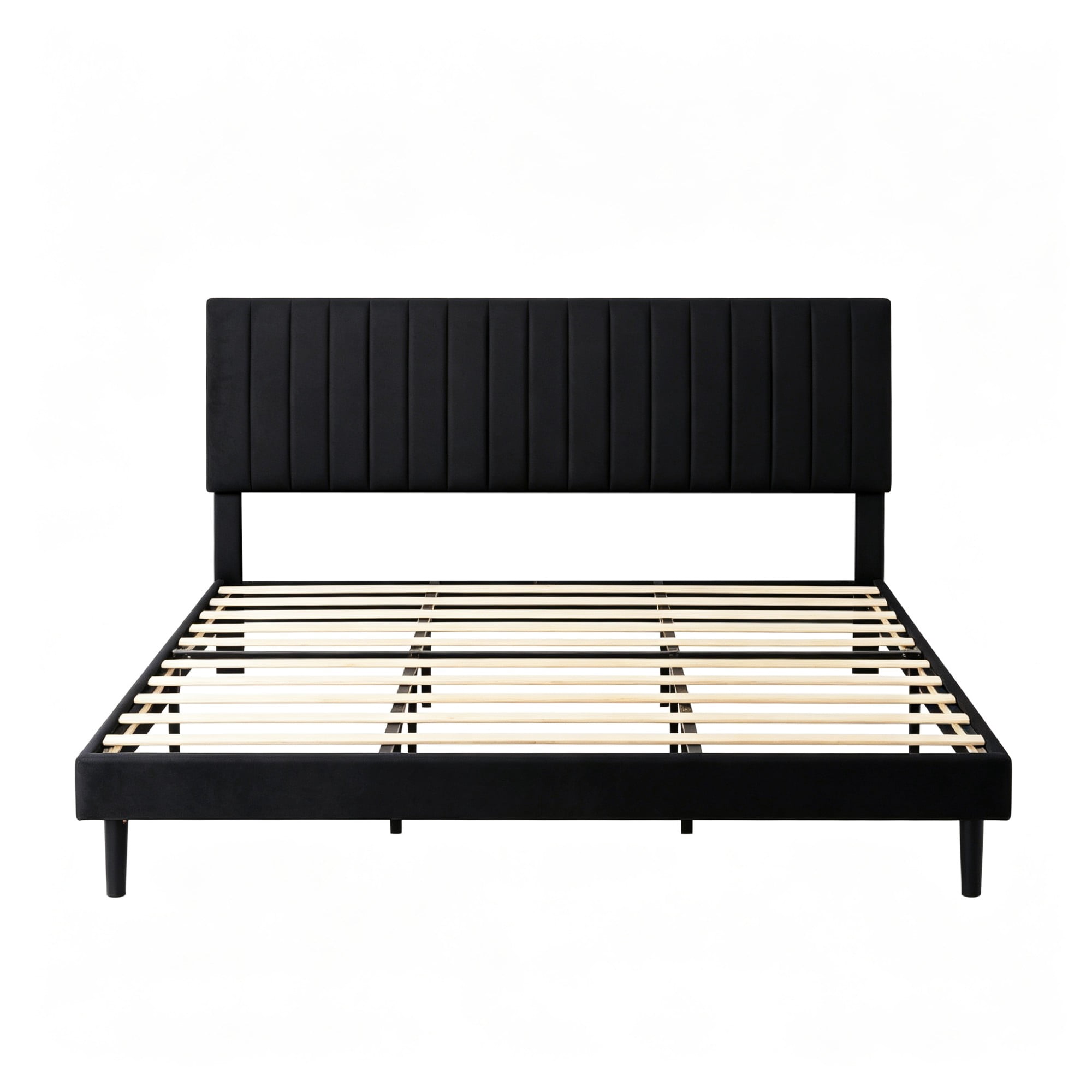 Gewnee King Size Upholstered Bed Frame,Velvet Platform Bed with Adjustable Headboard,Modern Bedroom Furniture with Wood Support,No Box Spring Needed,Black