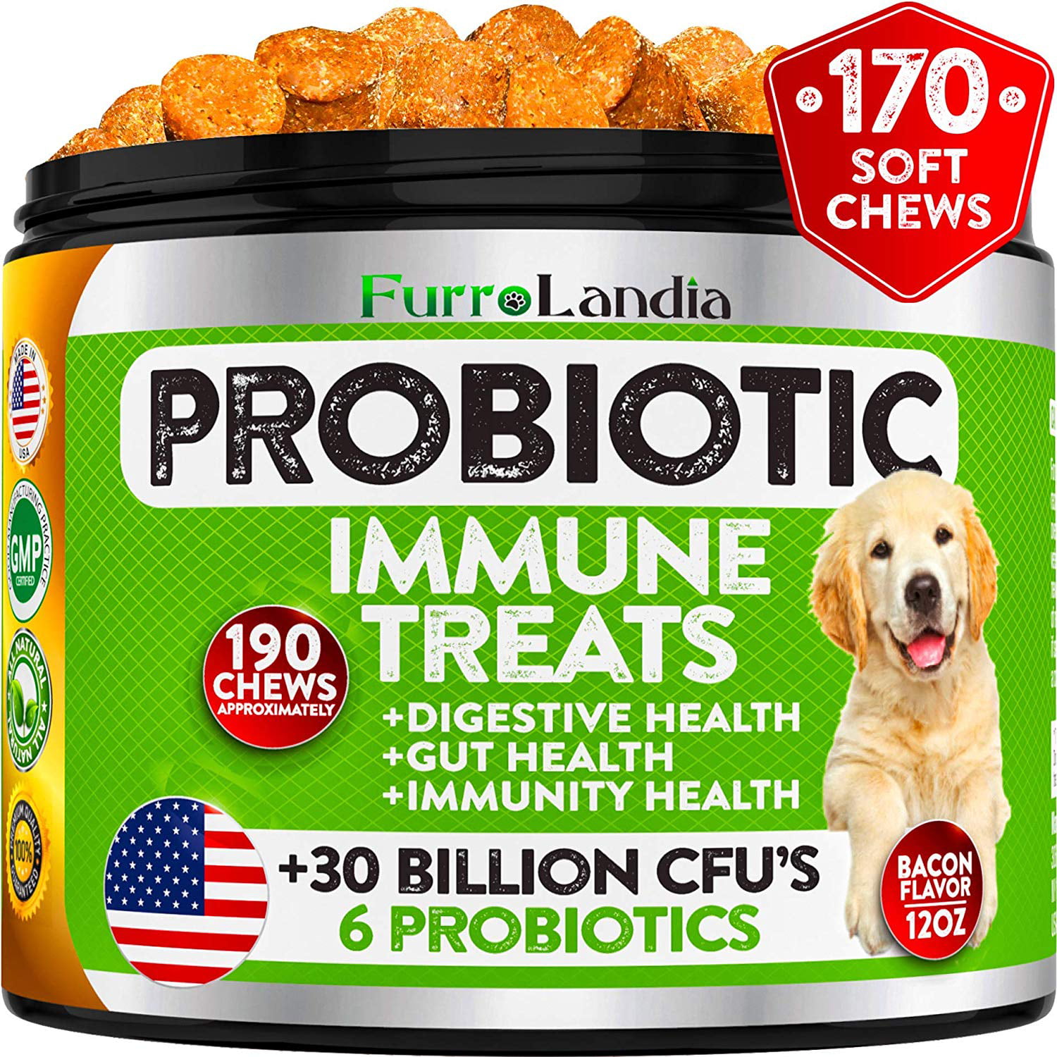 Probiotics for Dogs - 190 Advanced Dog Probiotics Chews with 30 Billion