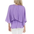 thumbnail image 4 of Tops de gasa con cuello en V, camisas con dobladillo con volantes y manga de murciélago de verano, blusa holgada para mujer, color morado XL, 4 of 6