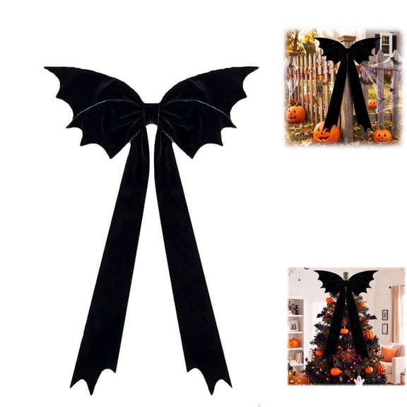 Oversized Halloween Bat Wing Bow, Gothic Giant Bow with Pointed Tails, Black Tree Topper Decor for Wall Mantel, Indoor Room Party Hanging Backdrop