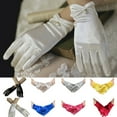 thumbnail image 2 of Yesbay 1 Pair Retro Satin Bride Gloves Faux Pearls Decor Pleated Cuffs Solid Color Vintage Wedding Gloves, 2 of 7