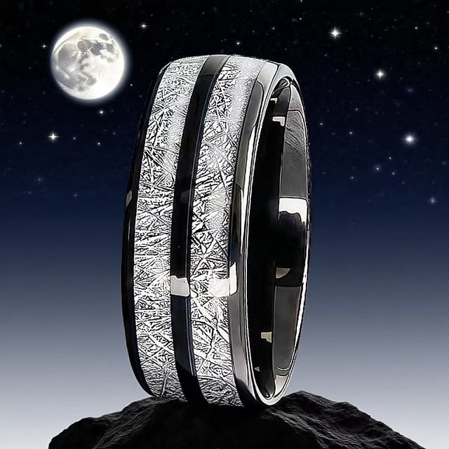 Rose Gold Color Brushed Deer Antler and Meteorite Rings Fashion Men Stainless Steel Rings for Men Wedding Band Jewelry Gift