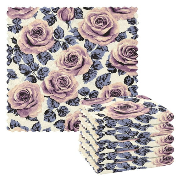 Qxltty Mauve Vintage Rose Kitchen Towels Set of 6 Ultra Soft Absorbent Quick Drying Dish Cloths 11 x 11in