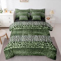Castle Fairy Green Leopard Print Twin Bedding Sets,Patchwork Bedding Comforter Set