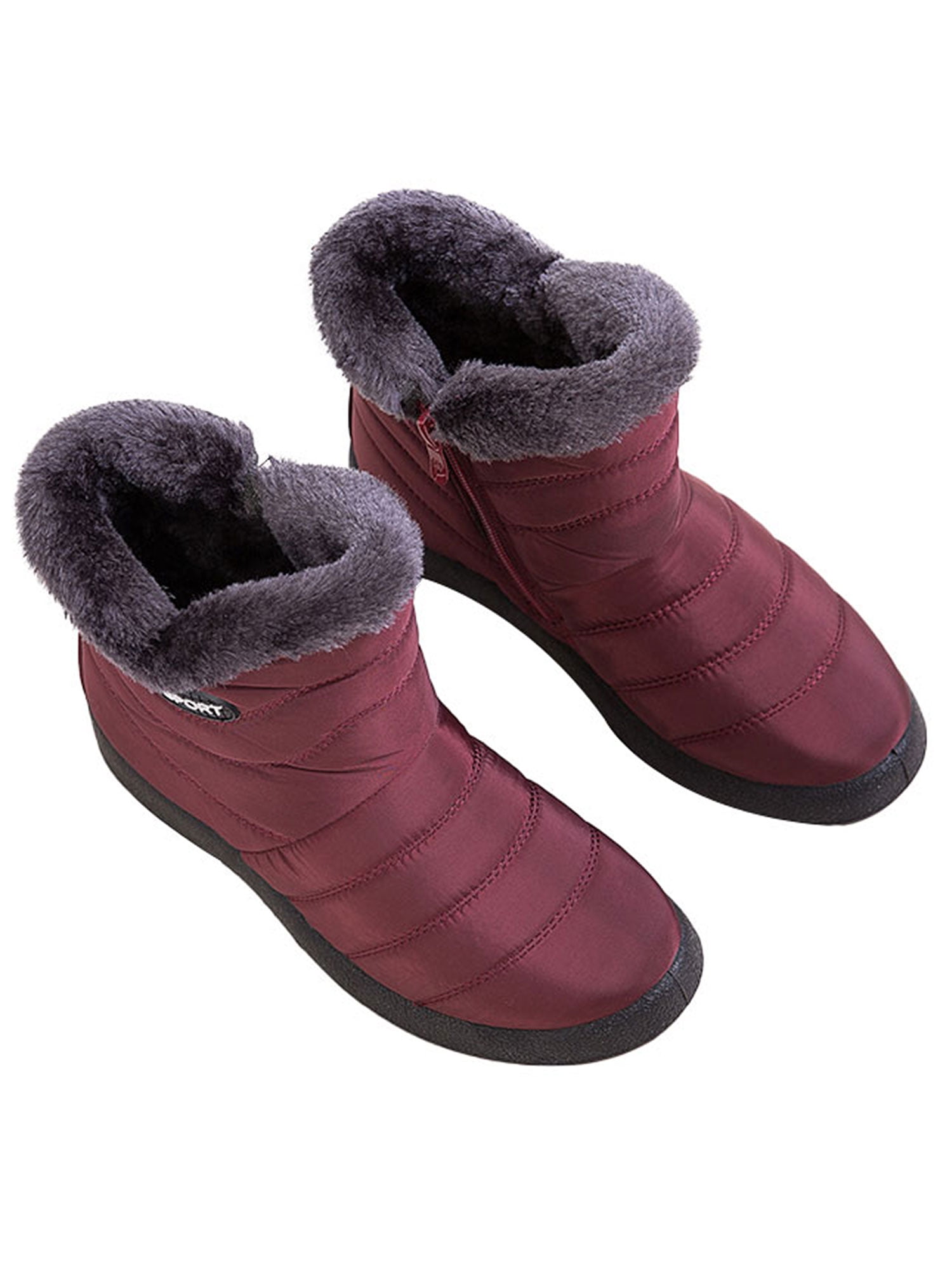 Ladies Fur Lined Ankle Snow Boots Womens Snug Grip Sole Winter Warm Shoes Size 