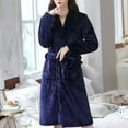 thumbnail image 2 of Women Knee-length Bathrobe Men Women Plush Fleece Bath Robe Knee-length Lapel Tie Design Water Absorbent Winter Loungewear Wear Sleepwear Nightgown, 2 of 7