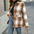 thumbnail image 5 of Women's 2025 Fall Clothes Plaid Shacket Jacket Long Sleeve Button Down Flannel Shirts Fashion JacketLight Brown 4XL, 5 of 7
