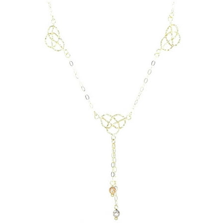 American Designs Jewelry 14kt Yellow, Rose and White Gold Tri-Color Diamond-Cut Celtic Knot Trinity Dangle Necklace, Adjustable 16-18 Bead/Ball Chain