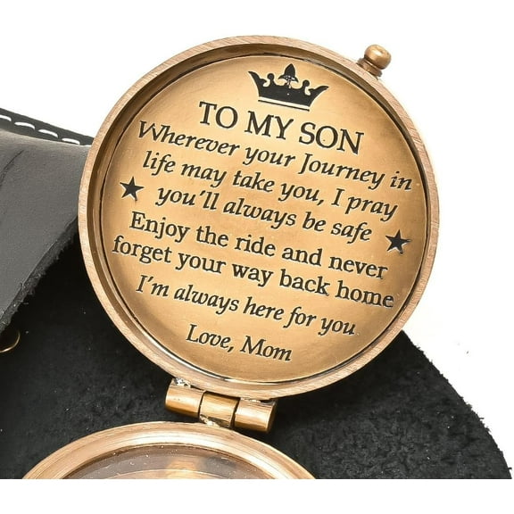 Personalized Brass Compass with Engraved Leather Case – Inspirational Scripture Quote, Functional Direction Compass, Ideal Graduation & Birthday Gift for Son