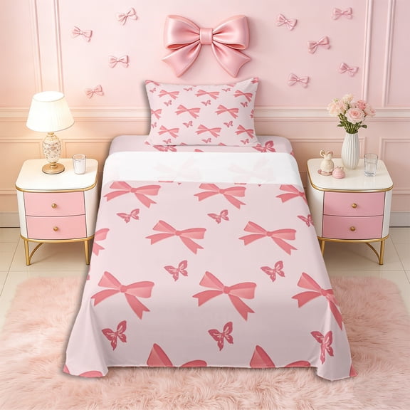 Erosebridal Cute Ribbon Bow Twin Sheet Sets 3pcs for Girls,Teens Women Flying Butterfly Bedding,Ultra Soft Home Decor
