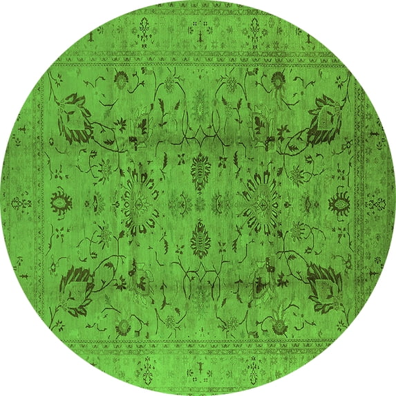 Ahgly Company Indoor Round Oriental Green Industrial Area Rugs, 5' Round