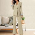 thumbnail image 2 of GILIGEGE Two Piece Sets for Women Women's Spring Solid Color with Pockets Color Blocked Cuffs Wide Leg Pants Loose Casual Pants Suit Set Beige L, 2 of 9