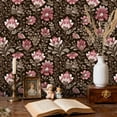 thumbnail image 2 of Peel and Stick Wallpaper Floral Pink Brown Flowers Dark Wall Mural 23.6in x 9.8ft Self Adhesive Removable Wall Paper Renter Friendly Wallpaper for Teen Bedroom Livingroom, 2 of 7