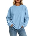 thumbnail image 2 of Hzzrkos Womens Casual Long Sleeve Round Neck Loose Fit Basic Pullover Top Everyday Blouse Shirt Light Blue S, 2 of 9